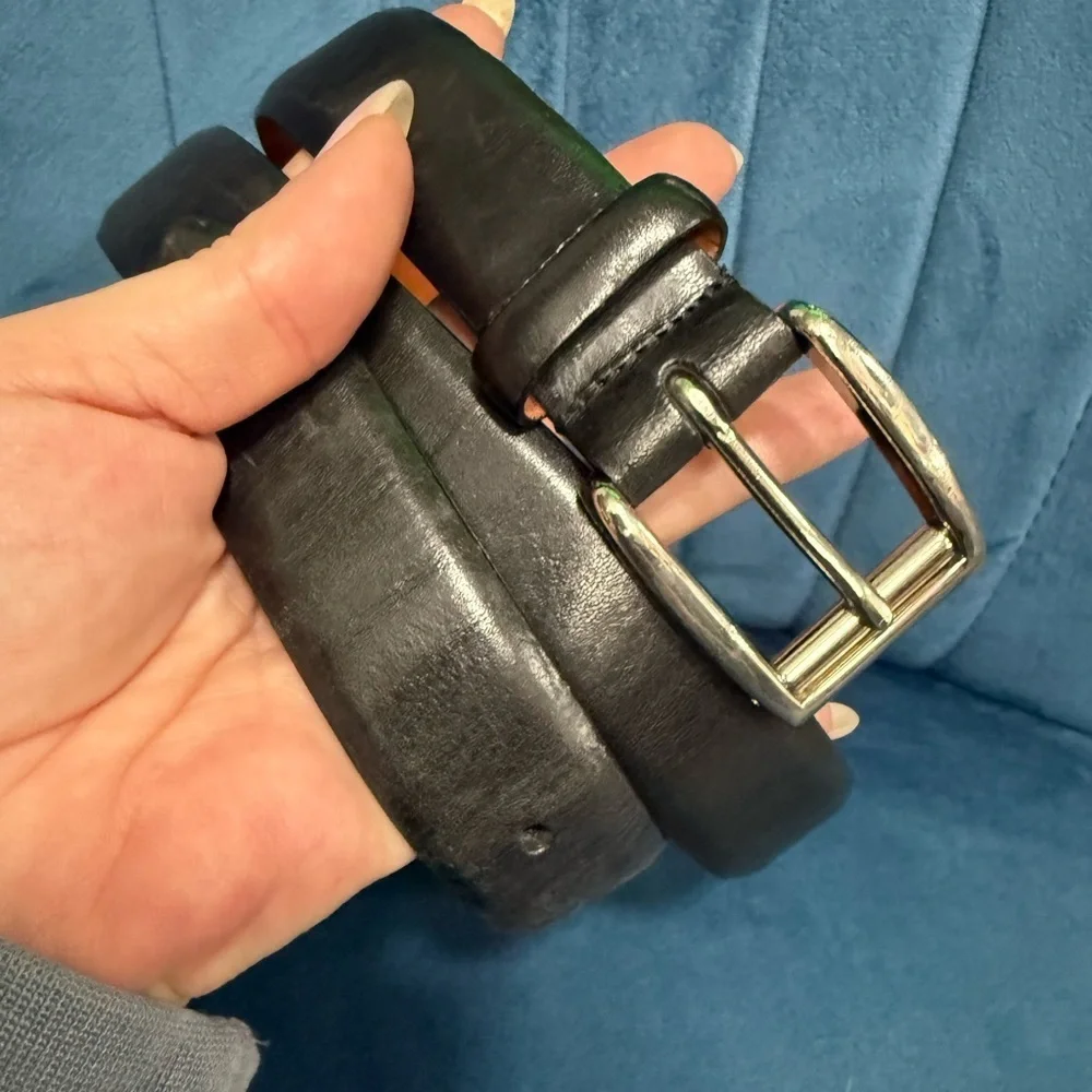 Ralph Lauren Solid Brass Buckle Genuine Leather Belt Black Size Large (39.5”)